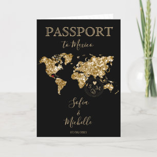 Invitación Boda Pasaporte de destino Mapa mundial de dos novi