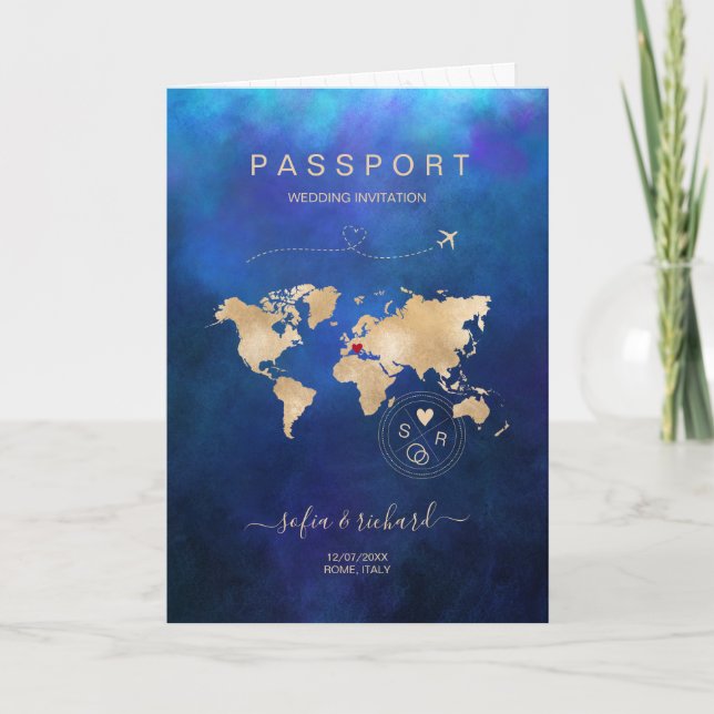 Invitación Boda Pasaporte de destino Mapa mundial de la Marin (Anverso)