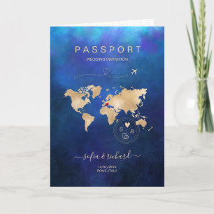 Invitación Boda Pasaporte de destino Mapa mundial de la Marin