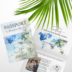 Invitación Boda Pasaporte de destino Palabra de mapa del mund