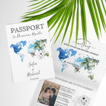Boda Pasaporte de destino Palabra de mapa del mund