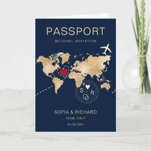 Invitación Boda Pasaporte de Destino Plano Mundial de Mapa de