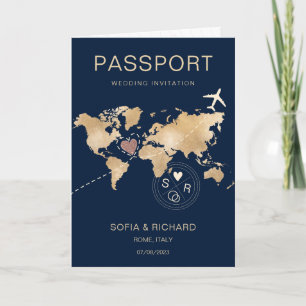 Invitación Boda Pasaporte de Destino Plano Mundial de Mapa de