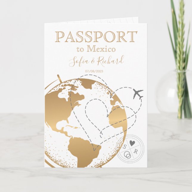 Invitación Boda Pasaporte de Destino Plano Mundial de Mapa de (Anverso)