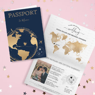 Invitación Boda Pasaporte de Destino Plano Mundial de Mapa de