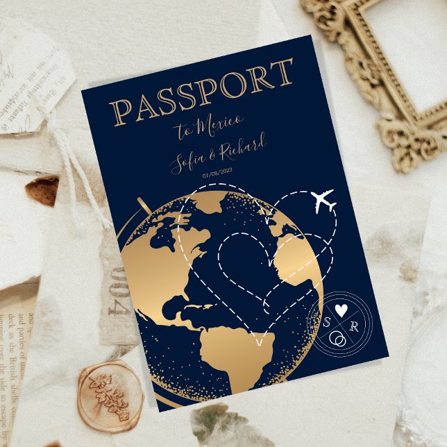 Invitación Boda Pasaporte de Destino Plano Mundial de Mapa de (Subido por el creador)