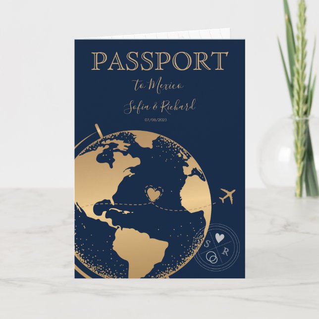 Invitación Boda Pasaporte de Destino Plano Mundial de Mapa de (Anverso)