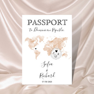Invitación Boda Pasaporte de destino Rubor World Map Peach