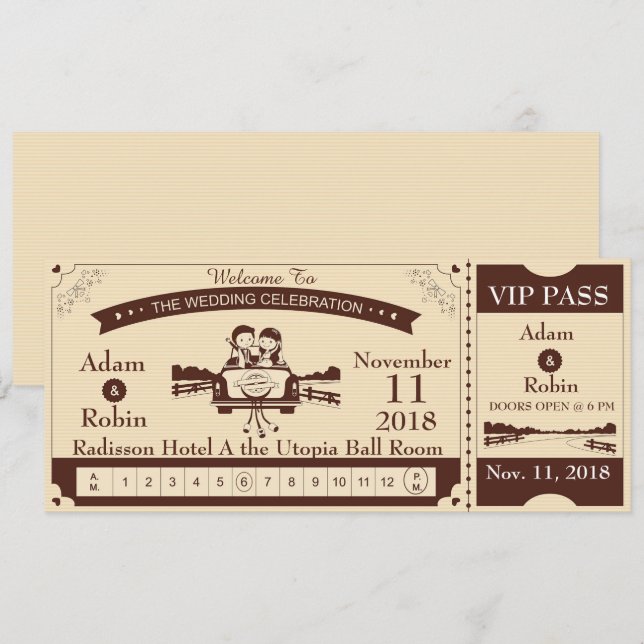 Invitación Boda pase VIP (Anverso / Reverso)