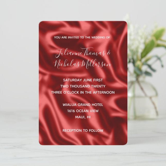 Invitación Boda Passion Red Faux Satin (Anverso de pie)