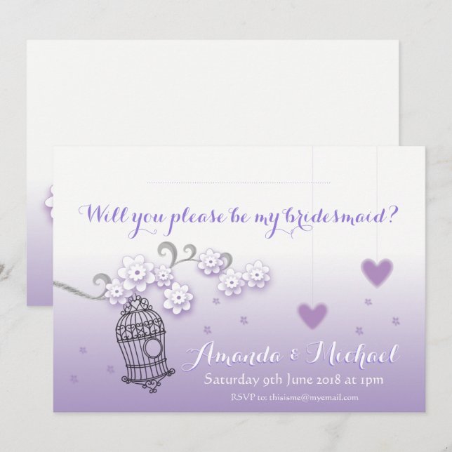 Invitación Boda Pastel Aves personalizado Bridesmaid Invitaci (Anverso / Reverso)