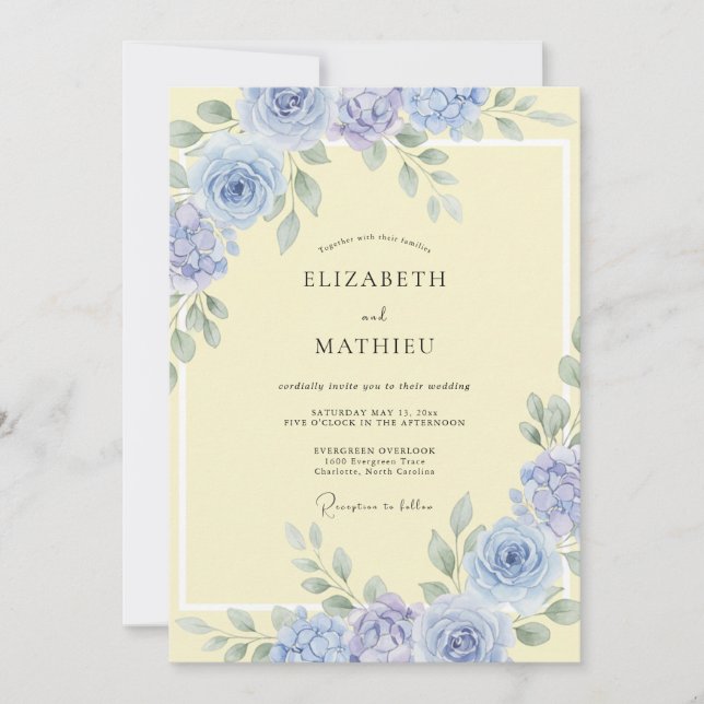 Invitación Boda Pastel Azul de Aciano (Anverso)