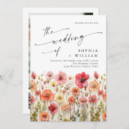 Invitación Boda Pastel de Boho Rosa Wildflowers código QR Fot