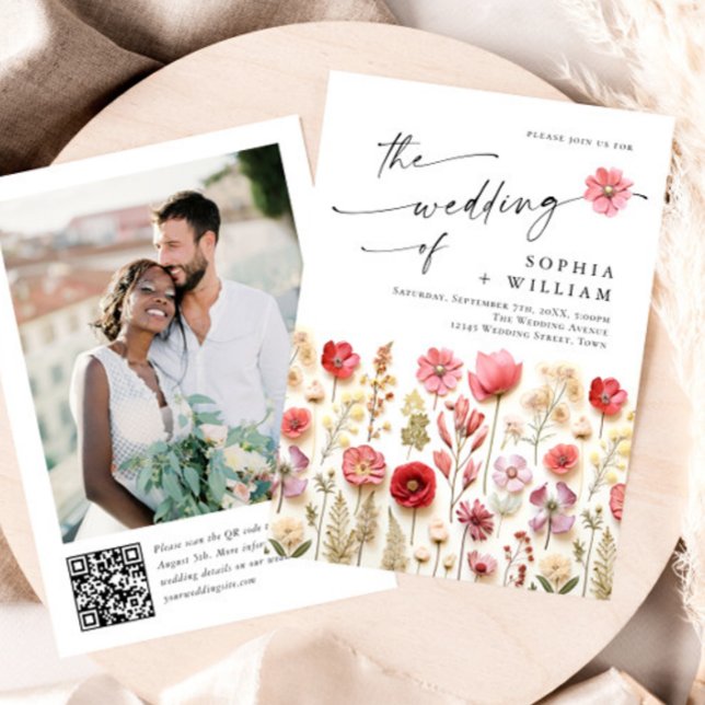 Invitación Boda Pastel de Boho Rosa Wildflowers código QR Fot (Subido por el creador)