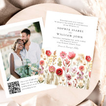 Boda Pastel de Boho Rosa Wildflowers código QR Fot