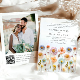Invitación Boda Pastel de Boho Rosa Wildflowers código QR Fot