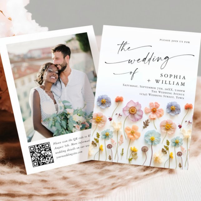 Invitación Boda Pastel de Boho Rosa Wildflowers código QR Fot (Subido por el creador)