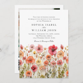 Invitación Boda Pastel de Boho Rosa Wildflowers código QR Fot