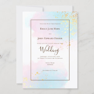 Invitación Boda Pastel de color de agua Verde azulada rosa do