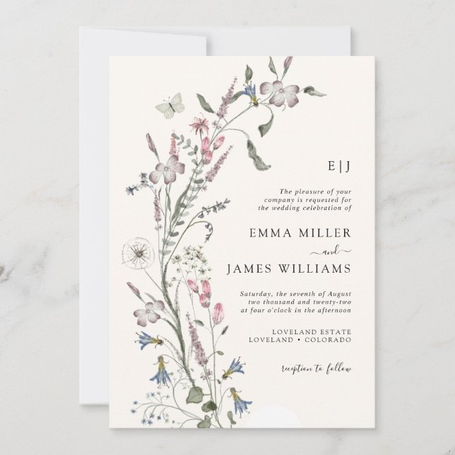 Invitación Boda Pastel de Flor Silvestre (Anverso)