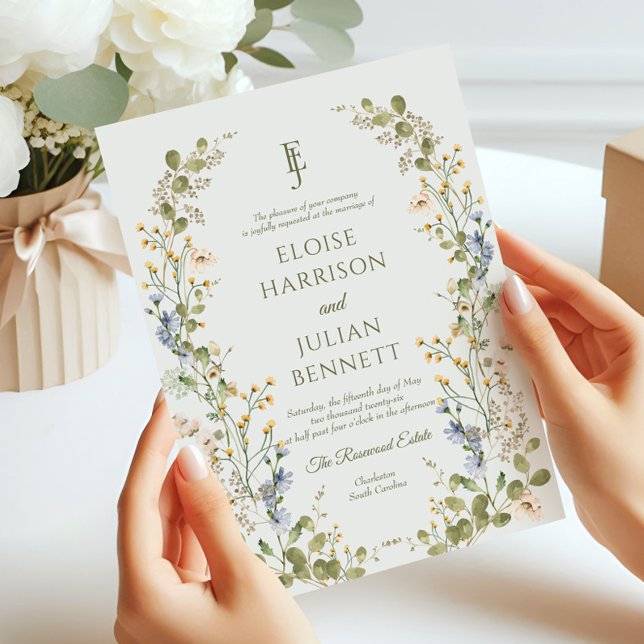 Invitación Boda Pastel de Flor Silvestre Elegante Verde (Subido por el creador)
