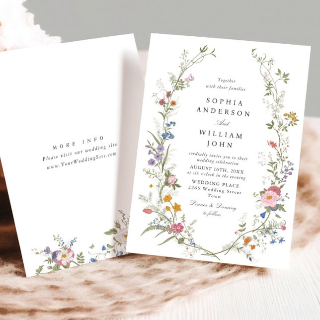 Invitación Boda Pastel de Flores Silvestres Bohemias Rosadas (Subido por el creador)