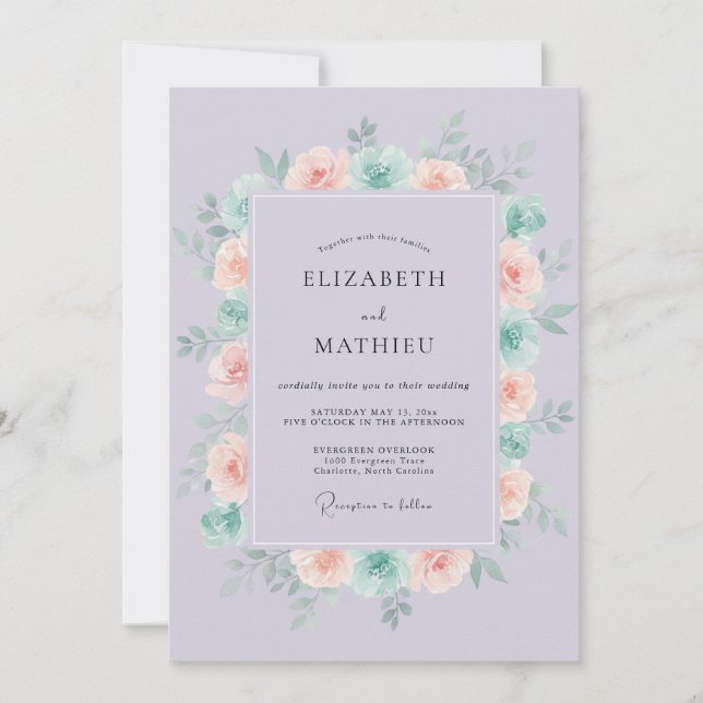 Invitación Boda pastel de lavanda en primavera (Anverso)