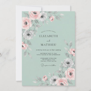 Invitación Boda Pastel de Ranunculus Eucalipto Menta
