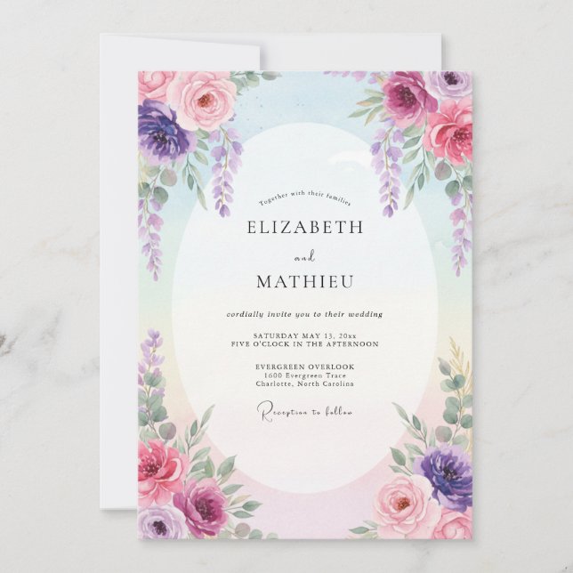 Invitación Boda Pastel Magenta Wisteria (Anverso)