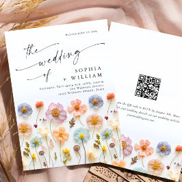 Invitación Boda Pastel Pink Boho Wildflowers código QR