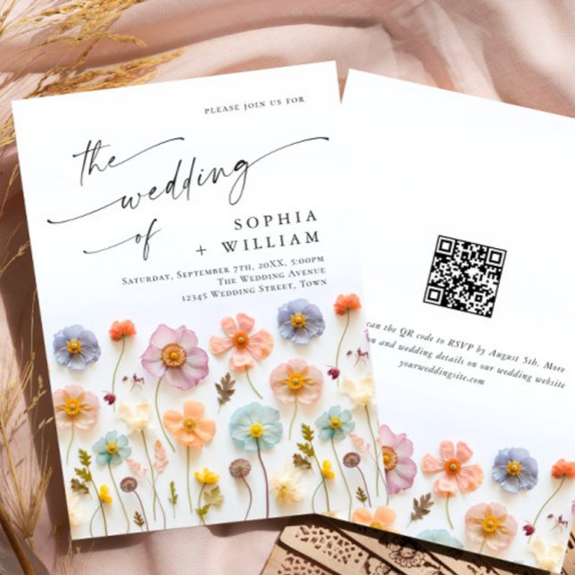 Invitación Boda Pastel Pink Boho Wildflowers código QR (Subido por el creador)