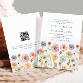 Invitación Boda Pastel Pink Boho Wildflowers código QR