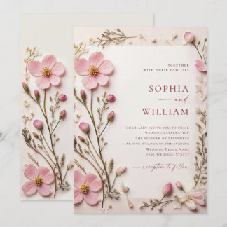 Invitación Boda Pastel Pink Rubor Boho Wildflowers