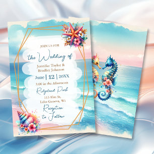 Invitación Boda Pastel Rosa y Blue Ocean View