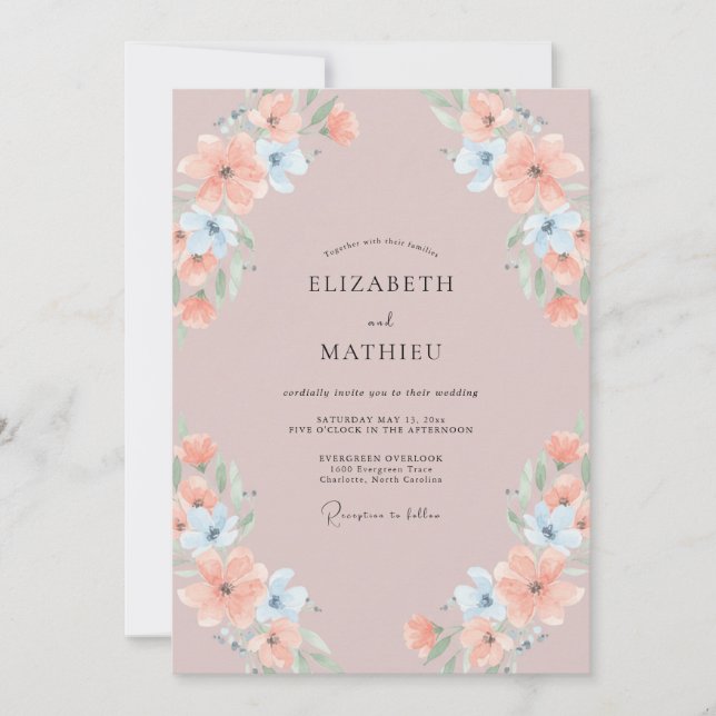 Invitación Boda Pastel Suave Malva (Anverso)