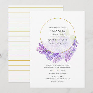 Invitación Boda Pastel Violeta y Dorado Geométrico Herbarium