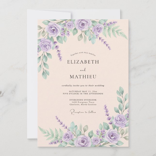 Invitación Boda pastoral aireada de lavanda (Anverso)