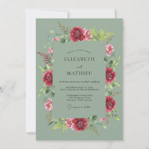 Invitación Boda Pastoral Burgundy Verde Salvia