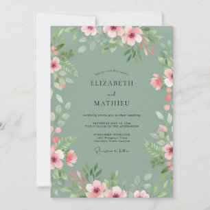 Invitación Boda pastoral de primavera en verde salvia