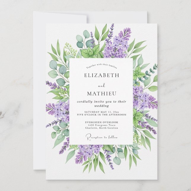 Invitación Boda pastoral serena de lavanda (Anverso)