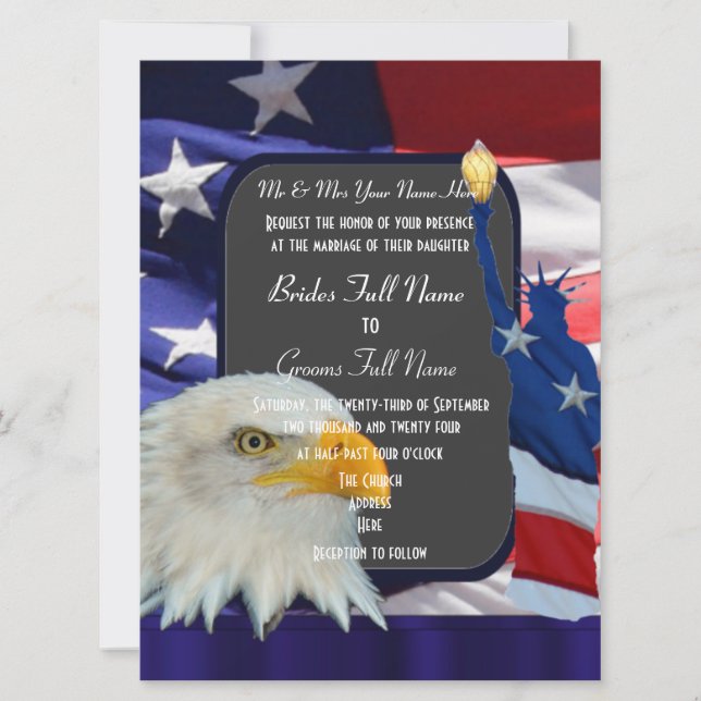 Invitación boda Patriótico Americano (Anverso)