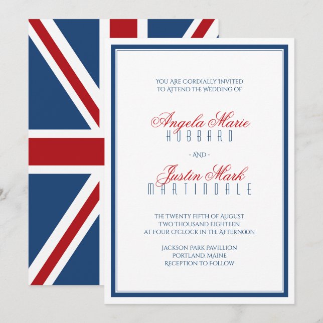 Invitación Boda Patriótico de la Bandera de la Unión (Anverso / Reverso)