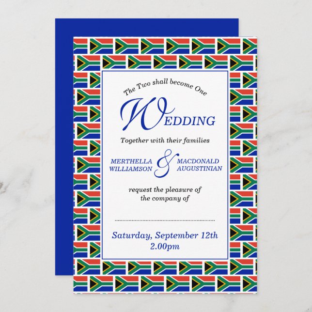 Invitación Boda patriótico de SUDÁFRICA (Anverso / Reverso)