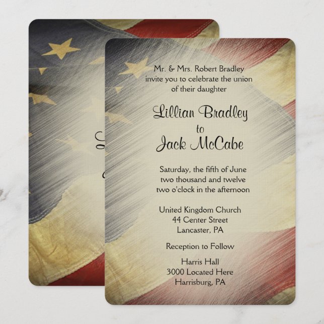 Invitación Boda Patriótico Militar Americano de Bandera de Vi (Anverso / Reverso)