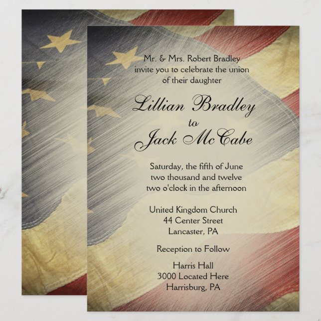 Invitación Boda Patriótico Militar Americano de Bandera de Vi (Anverso / Reverso)