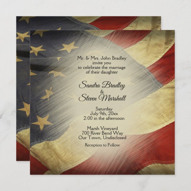 Invitación Boda Patriótico Militar Americano de Bandera de Vi (Anverso / Reverso)