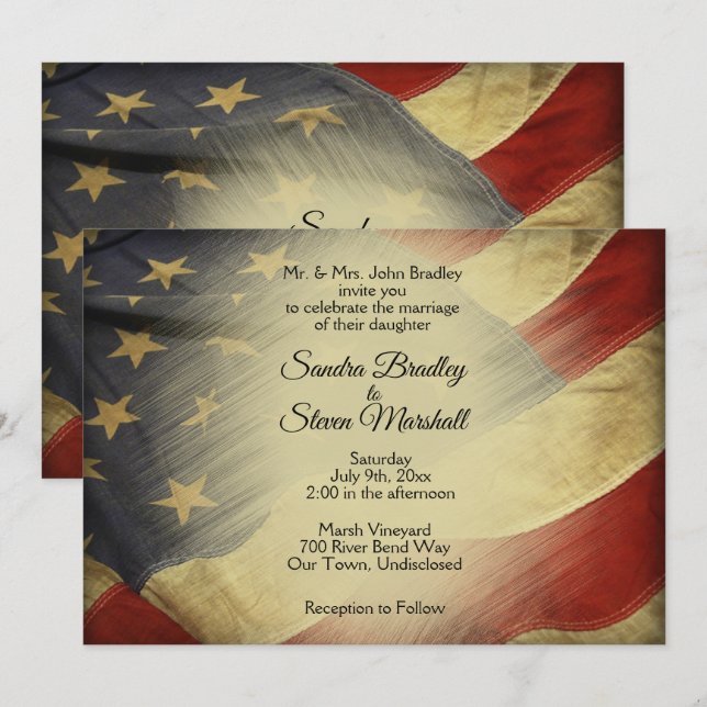 Invitación Boda Patriótico Militar Americano de Bandera de Vi (Anverso / Reverso)