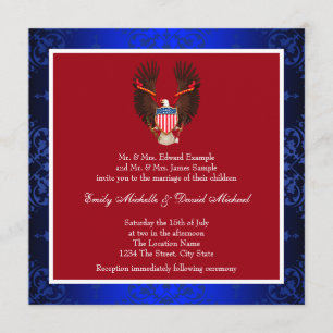 Invitación Boda patriótico rojo, blanco y azul