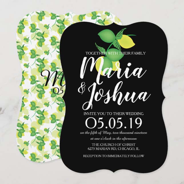 Invitación Boda Patrón Transparente Limón Amarillo Verde Mode (Anverso / Reverso)