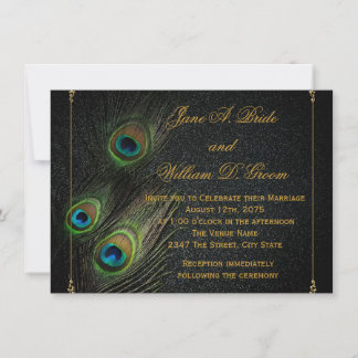 Invitación Boda Pavo Real de Oro Negro